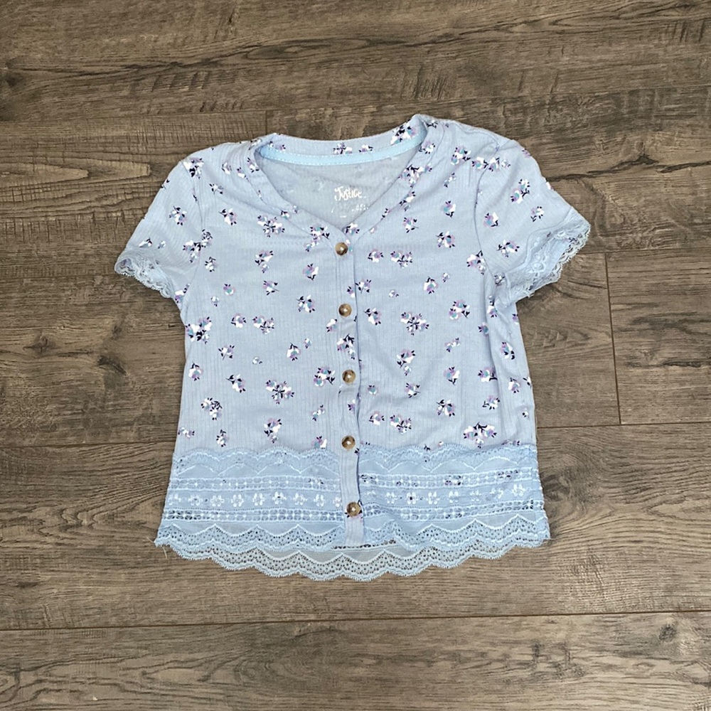JUSTICE Adorable Blue Flower Shirt
